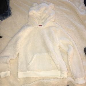 fluffy white hoodie